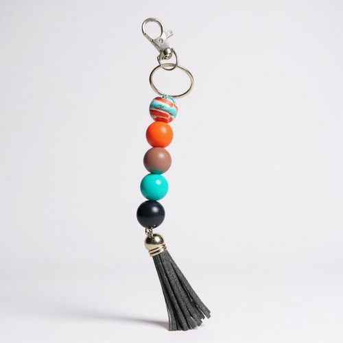 Boho Silicone Beaded Tassel Keychain – Turquoise & Burnt Orange