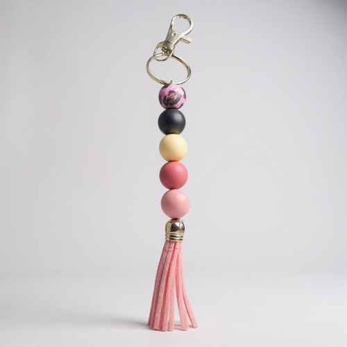 Boho Silicone Beaded Tassel Keychain – multiple colors