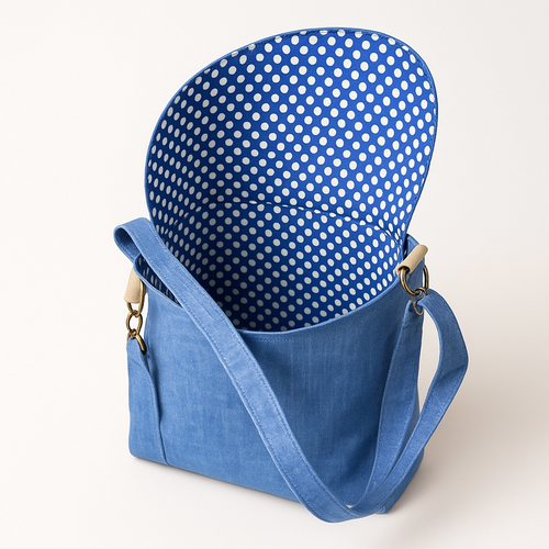 Blue Crossbody Bag with Polka Dot Lining 💙✨