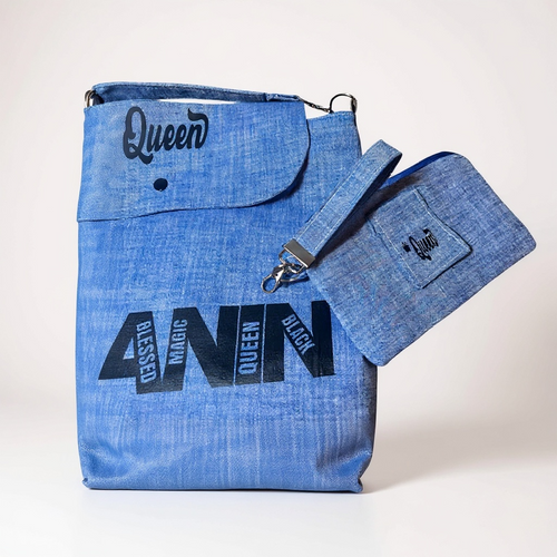 Melanin Queen Denim Bag & Matching Wallet Set 👑💙