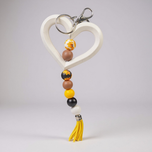 Heart Charm Keychains with Beaded Tassel