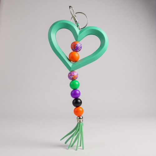 Heart Charm Keychains with Beaded Tassel
